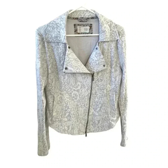 Anthropologie Saturday Sunday Neutral Moto Jacket Sz S Lace Boho Minimalist Chic - Picture 2 of 14